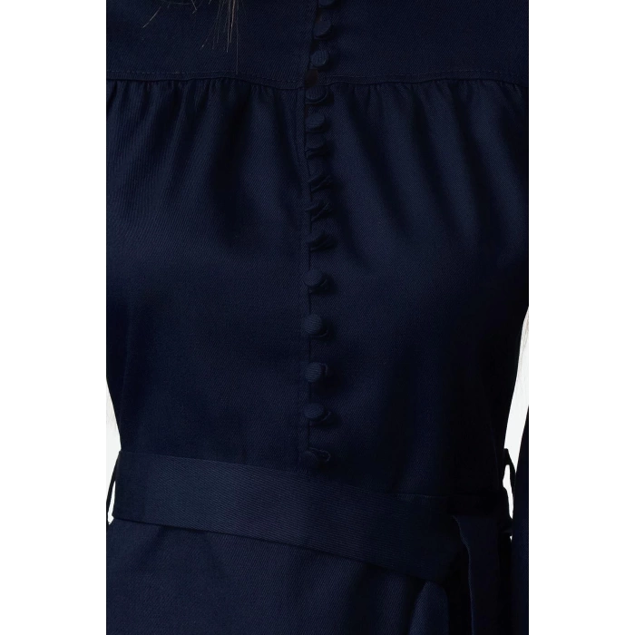 Moda Stil Regular Dik Yaka Mini Boy Dokuma Elbise