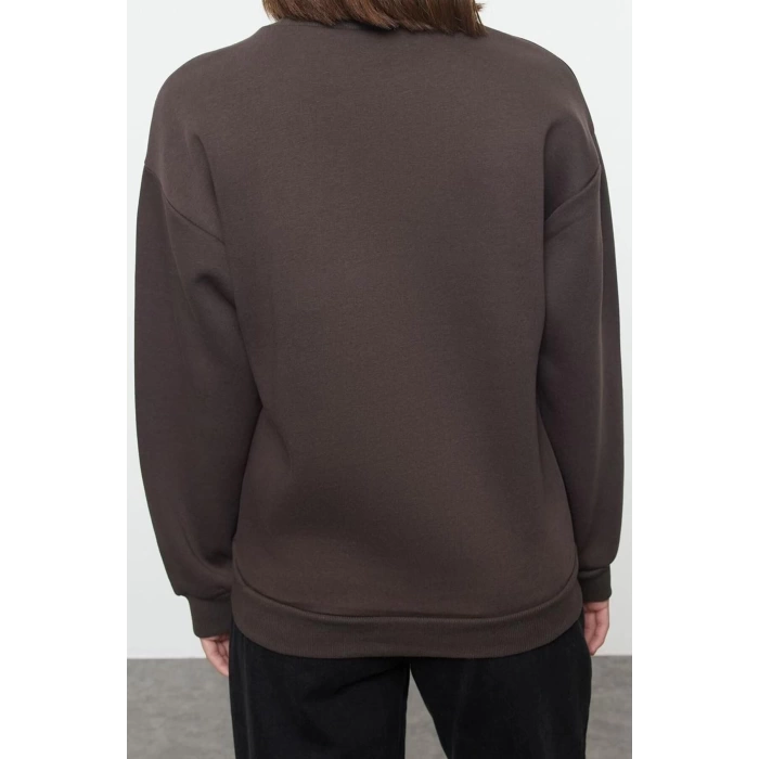 Crew Neck Low Sleeve Thick Polar Fleece Inside Slogan Embroidered Comfortable Knitted Sweatshirt