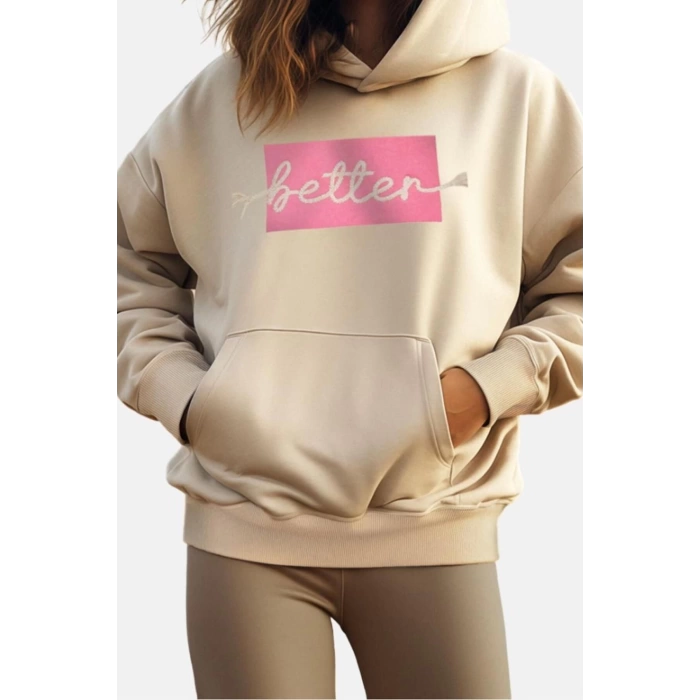 Style Loose Hooded Low Sleeve Long Thick Fleece Inside Embroidered Wide Pattern Pocket Knitted Sweatshirt