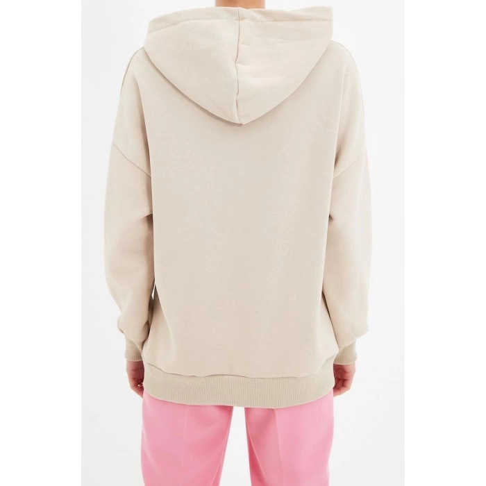 Style Loose Hooded Low Sleeve Long Thick Fleece Inside Embroidered Wide Pattern Pocket Knitted Sweatshirt