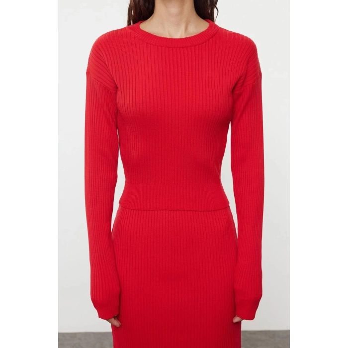 Style Women Modern Fashion Normal Waist Wide Leg Crew Neck Crop Knitwear Bottom-Top Set