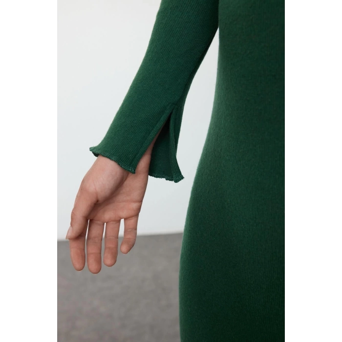 Fashion Style Slim Polo Collar Midi Length Fake Knitwear Body-Fitting Elastic Knitted Pencil Dress