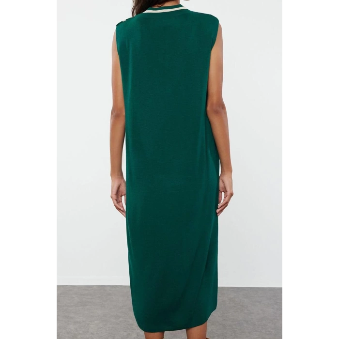 Fashion Style Regular V Neck Midi Length Knitwear Color Block Dress
