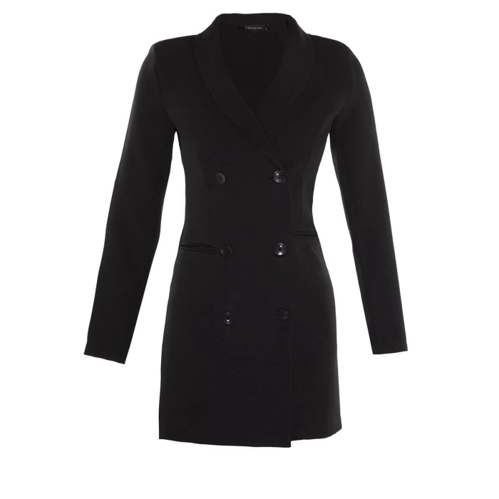 Fashion Style Regular Jacket Collar Mini Length Button Detailed Woven Jacket Dress