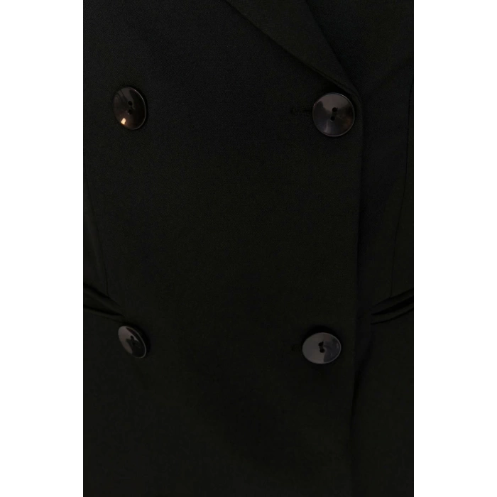 Fashion Style Regular Jacket Collar Mini Length Button Detailed Woven Jacket Dress