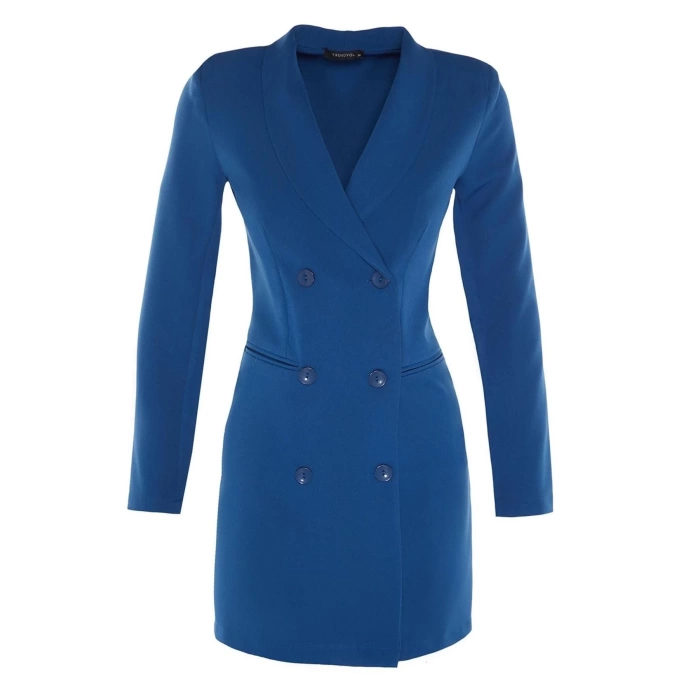 Fashion Style Regular Jacket Collar Mini Length Button Detailed Woven Jacket Dress