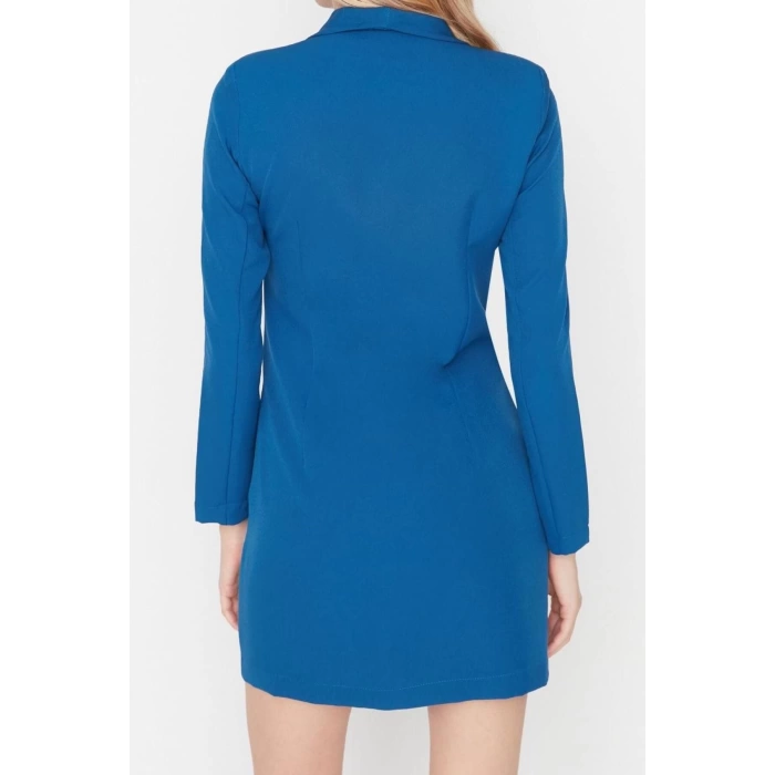 Fashion Style Regular Jacket Collar Mini Length Button Detailed Woven Jacket Dress