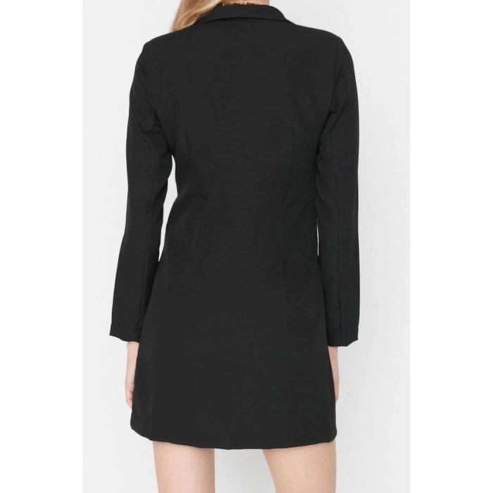 Fashion Style Regular Jacket Collar Mini Length Button Detailed Woven Jacket Dress