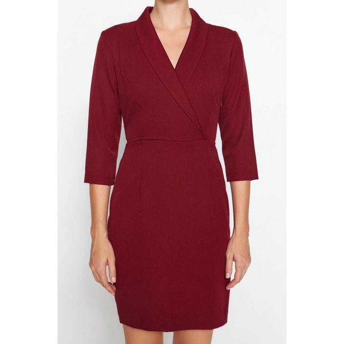 Fashion Style Fitted Jacket Collar Mini Length V Neck Woven Dress