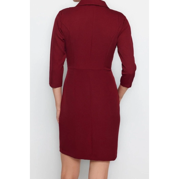 Fashion Style Fitted Jacket Collar Mini Length V Neck Woven Dress