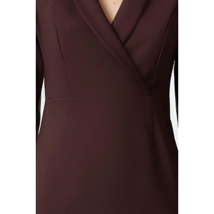 Fashion Style Fitted Jacket Collar Mini Length V Neck Woven Dress