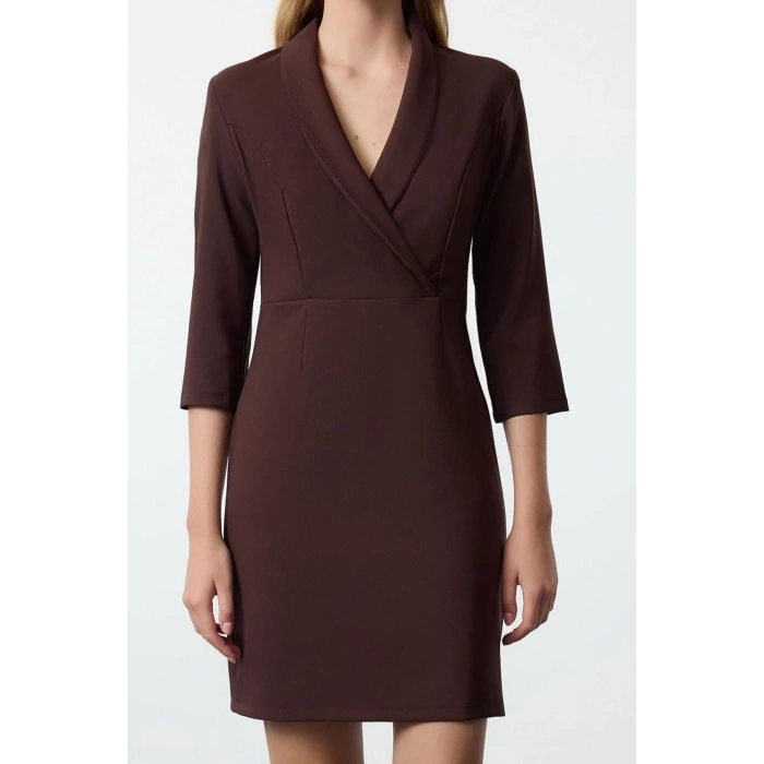Fashion Style Fitted Jacket Collar Mini Length V Neck Woven Dress