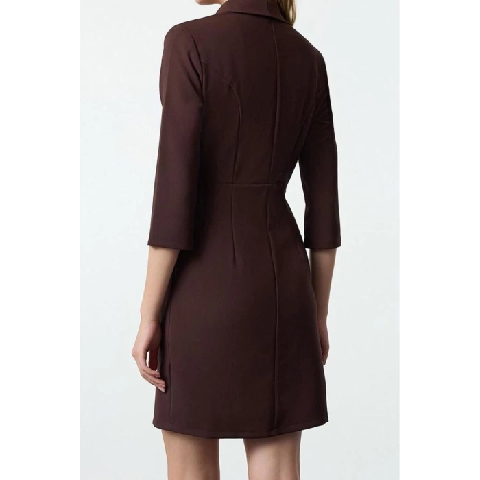 Fashion Style Fitted Jacket Collar Mini Length V Neck Woven Dress