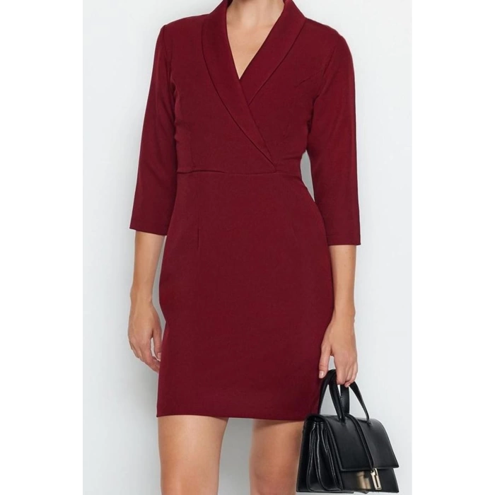 Fashion Style Fitted Jacket Collar Mini Length V Neck Woven Dress