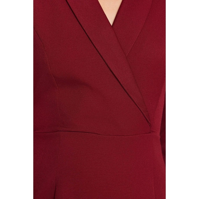 Fashion Style Fitted Jacket Collar Mini Length V Neck Woven Dress