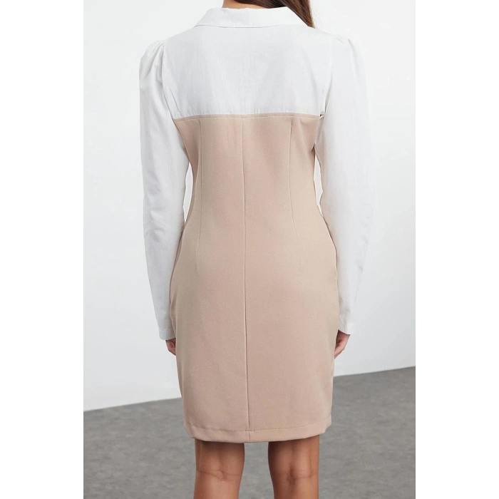 Fashion Style Fitted Shirt Collar Mini Length Plain Bodycon Woven Dress