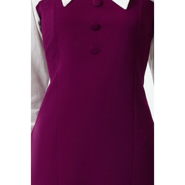 Fashion Style Fitted Shirt Collar Mini Length Plain Bodycon Woven Dress