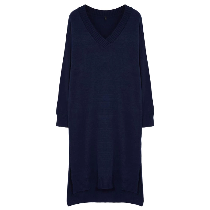 Fashion Style Oversize V Neck Maxi Length Knitwear Wide Pattern Dress