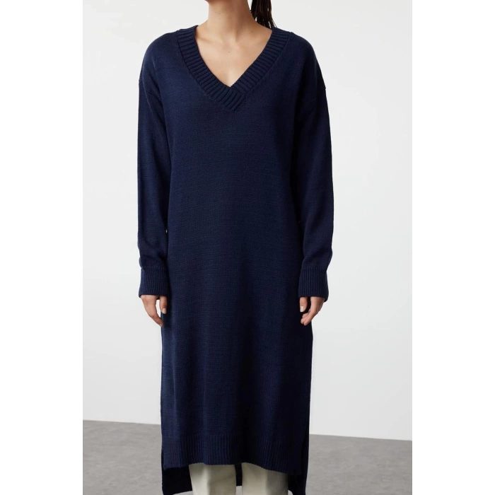 Fashion Style Oversize V Neck Maxi Length Knitwear Wide Pattern Dress