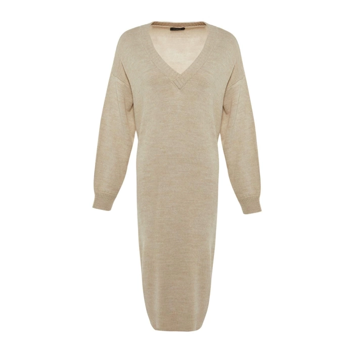 Fashion Style Oversize V Neck Maxi Length Knitwear Wide Pattern Dress