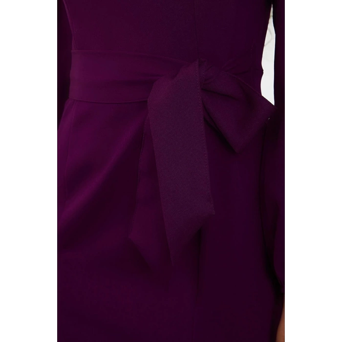 Fashion Style Regular Sweetheart Neck Midi Length Tie Detailed Woven Dress