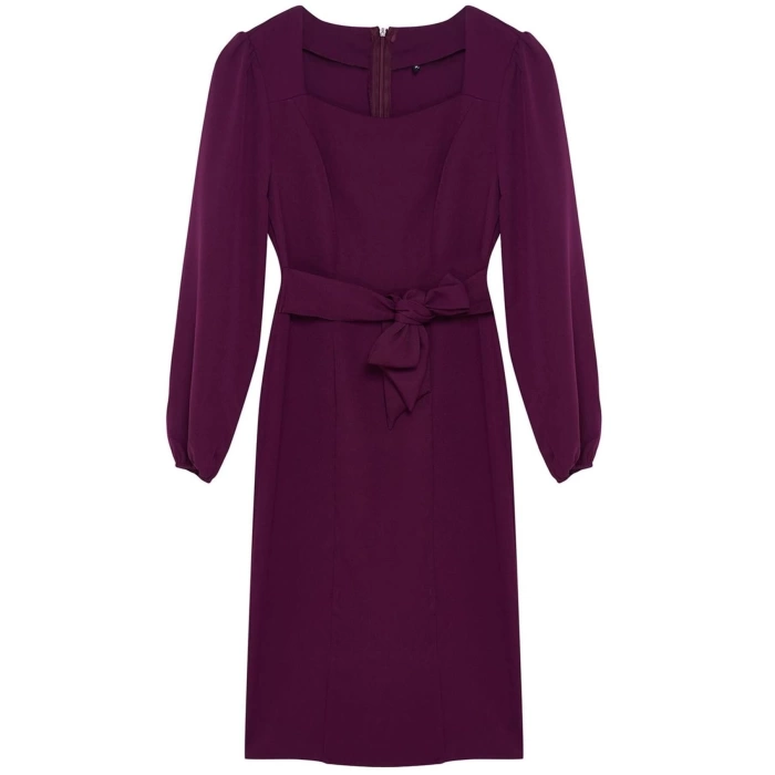Fashion Style Regular Sweetheart Neck Midi Length Tie Detailed Woven Dress