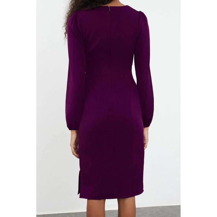 Fashion Style Regular Sweetheart Neck Midi Length Tie Detailed Woven Dress