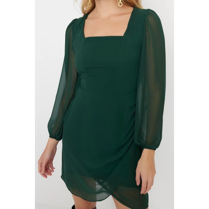 Fashion Style Regular Square Neck Mini Length A Cut Lined Woven Dress