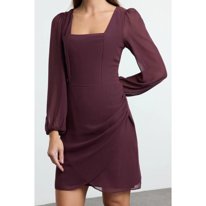 Fashion Style Regular Square Neck Mini Length A Cut Lined Woven Dress