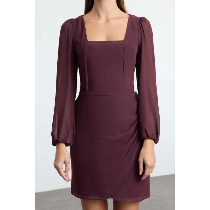 Fashion Style Regular Square Neck Mini Length A Cut Lined Woven Dress