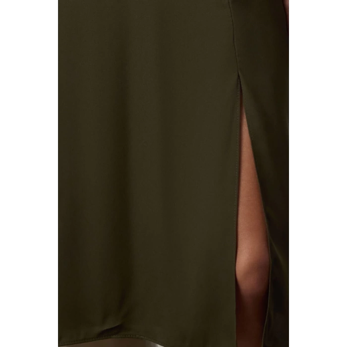 Fashion Style Regular V Neck Midi Length Plain Woven Dress