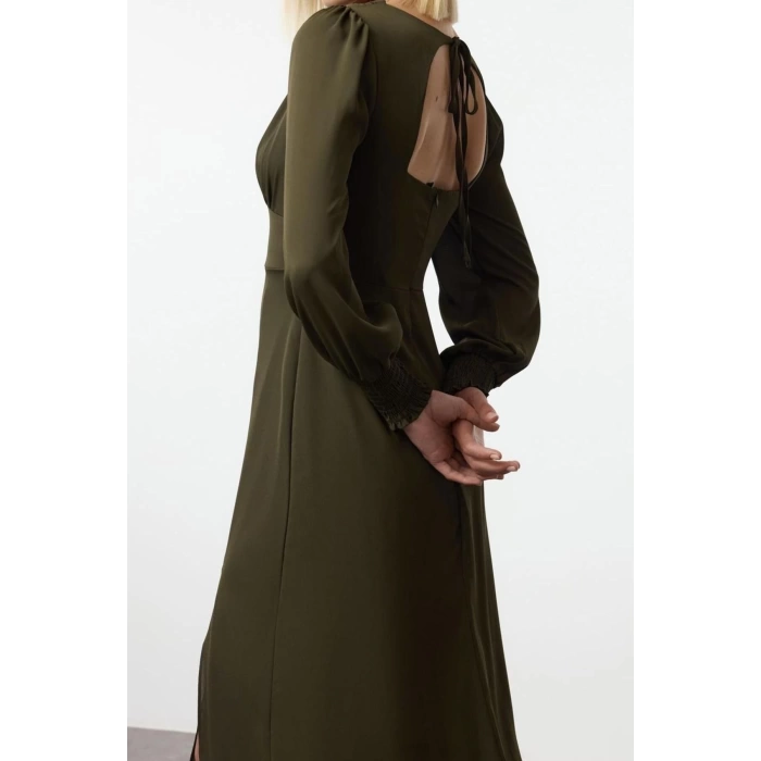 Fashion Style Regular V Neck Midi Length Plain Woven Dress