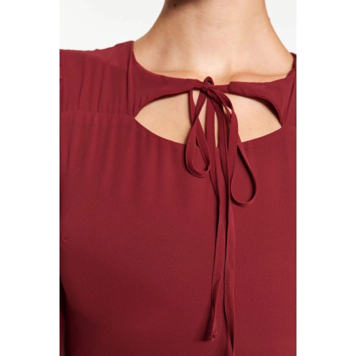 Fashion Style Regular Crew Neck Mini Length Collar Detailed Lined Chiffon Woven Winter Dress