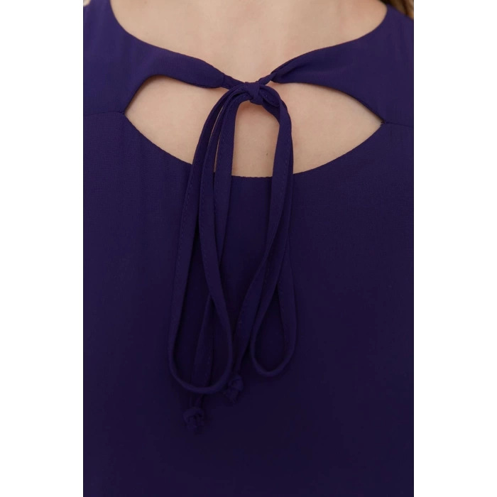 Fashion Style Regular Crew Neck Mini Length Collar Detailed Lined Chiffon Woven Winter Dress