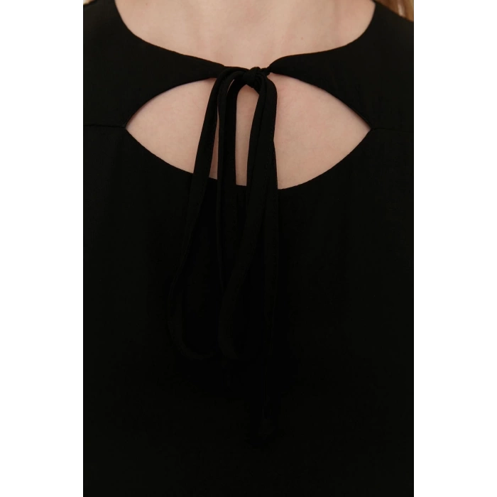 Fashion Style Regular Crew Neck Mini Length Collar Detailed Lined Chiffon Woven Winter Dress