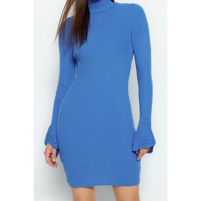 Fashion Style Slim Stand Collar Mini Length Knitwear Basic Dress