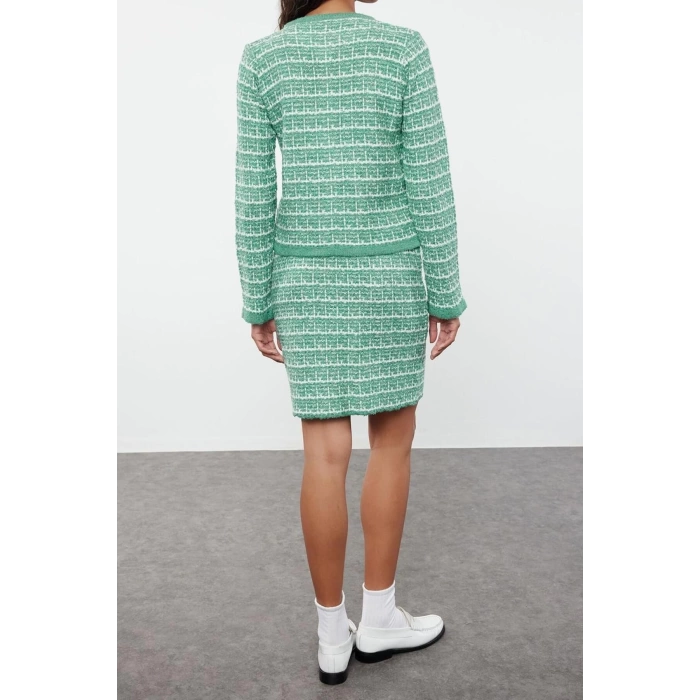 Style Women Modern Normal Waist Tube Leg Knit Detailed Soft Texture Cardigan-Skirt Knitwear Bottom-Top Set
