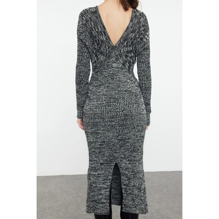 Moda Stil Slim V Yaka Midi Boy Triko Degrade Elbise
