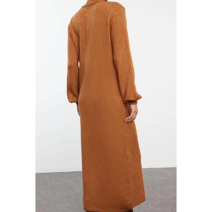 Moda Stil Regular Balıkçı Yaka Midi Boy Triko Yumuşak Dokulu Kazak Elbise