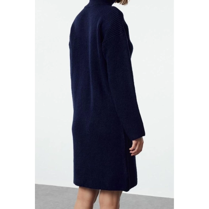Moda Stil Regular Dik Yaka Mini Boy Triko Yumuşak Dokulu Kazak Elbise