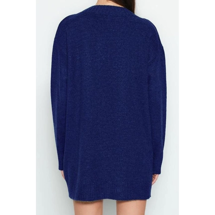 Moda Stil Oversize V Yaka Mini Boy Triko Yumuşak Dokulu Elbise Triko Yumuşak Dokulu