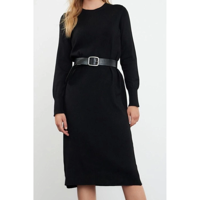 Moda Stil Regular Dik Yaka Maxi Boy Triko Premium İplik Özel İplik Elbise