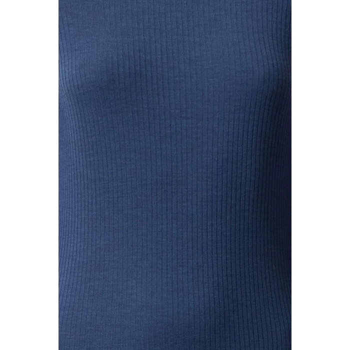 Moda Slim Dik Yaka Midi Boy Fitilli Derin Yırtmaç Detaylı Fitted Vücuda Oturan Esnek Örme Elbise