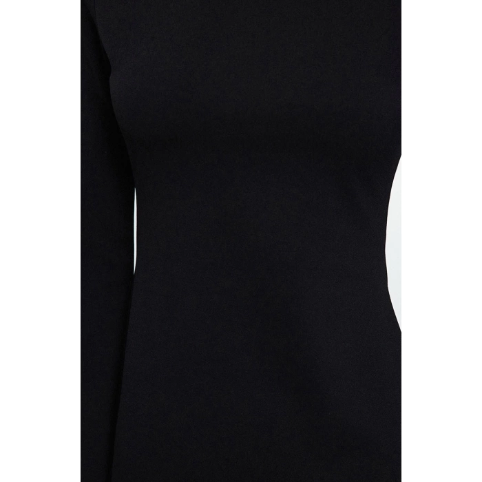Moda Stil Slim Dik Yaka Mini Boy Düz Vücuda Oturan İspanyol Kol Örme Kalem Elbise