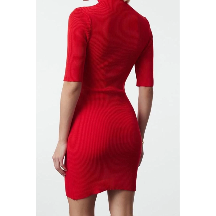 Fashion Style Slim Stand Collar Mini Length Knit Dress