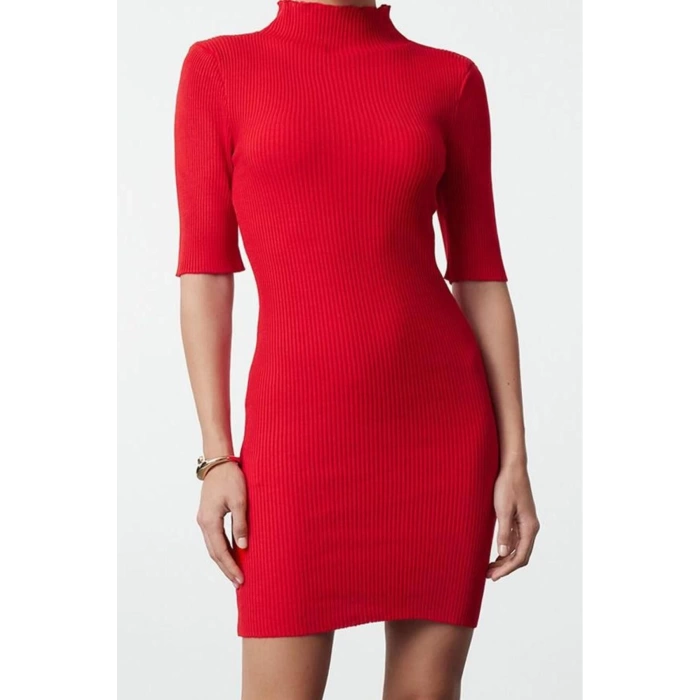 Fashion Style Slim Stand Collar Mini Length Knit Dress
