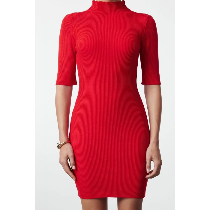 Fashion Style Slim Stand Collar Mini Length Knit Dress