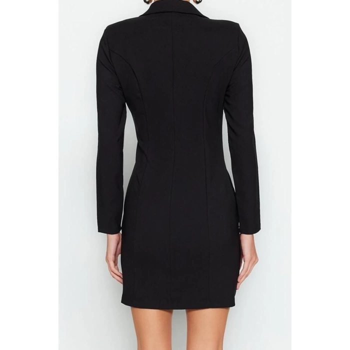 Fashion Style Fitted Jacket Collar Mini Length Zipper Detailed Woven Dress