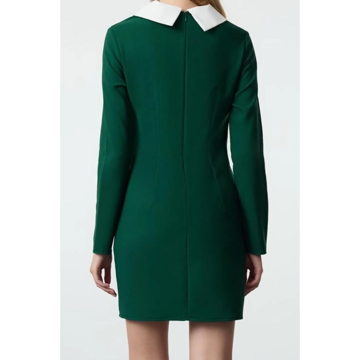 Moda Stil Regular Gömlek Yaka Mini Boy Yaka Detaylı Dokuma Elbise