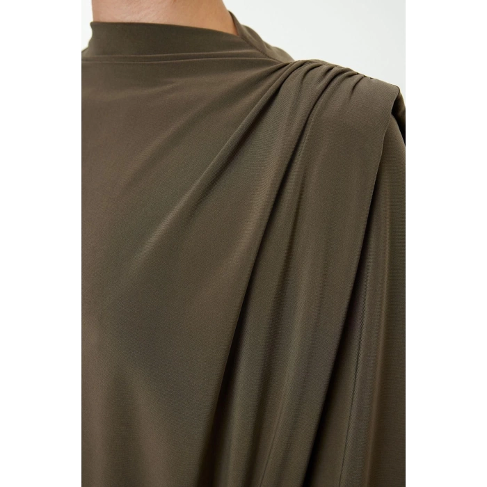 Fashion Style Regular Stand Collar Mini Length Plain Padded Woven Dress
